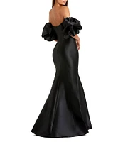 Mac Duggal Off-The-Shoulder Puff Short Sleeve Mermaid Gown