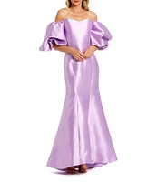 Mac Duggal Off-The-Shoulder Puff Short Sleeve Mermaid Gown