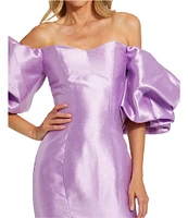 Mac Duggal Off-The-Shoulder Puff Short Sleeve Mermaid Gown
