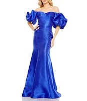 Mac Duggal Off-The-Shoulder Puff Short Sleeve Mermaid Gown