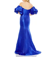 Mac Duggal Off-The-Shoulder Puff Short Sleeve Mermaid Gown