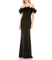 Mac Duggal Off-the-Shoulder Ruffle Embellished Sheath Gown