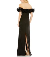 Mac Duggal Off-the-Shoulder Ruffle Embellished Sheath Gown