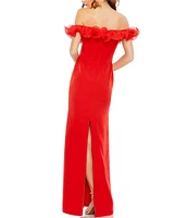 Mac Duggal Off-the-Shoulder Ruffle Embellished Sheath Gown