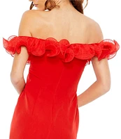 Mac Duggal Off-the-Shoulder Ruffle Embellished Sheath Gown