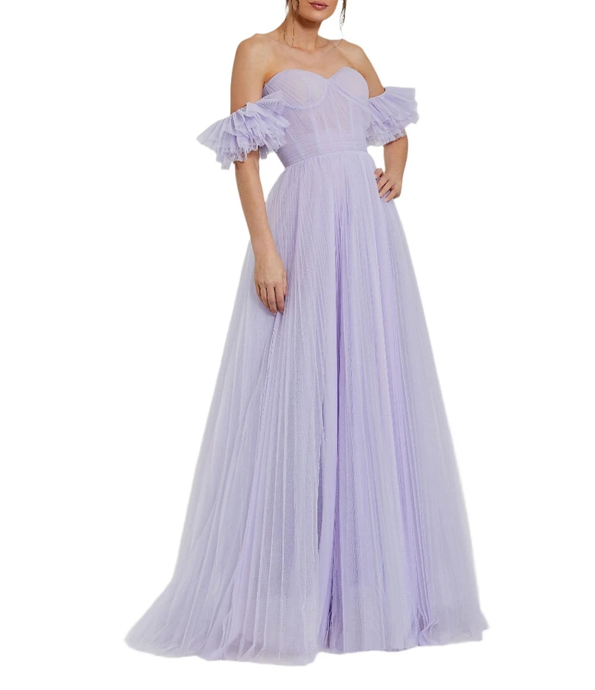 Mac Duggal Off-The-Shoulder Sweetheart Neckline Corset Bodice Tulle Ballgown