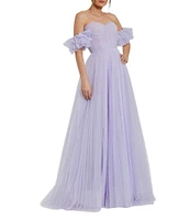 Mac Duggal Off-The-Shoulder Sweetheart Neckline Corset Bodice Tulle Ballgown
