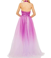 Mac Duggal Ombre Criss Cross Halter Neck Ball Gown