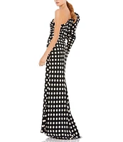 Mac Duggal One Puff Sleeve Polka Dot Satin Column Dress