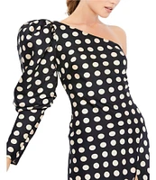 Mac Duggal One Puff Sleeve Polka Dot Satin Column Dress