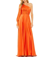 Mac Duggal One Shoulder Bishop Sleeve A-Line Gown