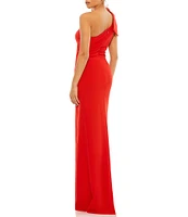 Mac Duggal One Shoulder Bow Shoulder Sleeveless Side Slit Gown