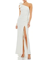 Mac Duggal One Shoulder Bow Shoulder Sleeveless Side Slit Gown