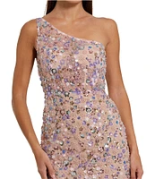 Mac Duggal One Shoulder Corset Bodice Sequin Sheath Gown