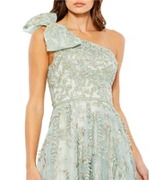 Mac Duggal One Shoulder Embroidered Floral A Line Gown
