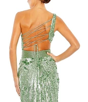 Mac Duggal One Shoulder Lace Up Back Sequin Gown