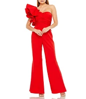 Mac Duggal One Shoulder Ruffled Detail Flared Jumpsuit