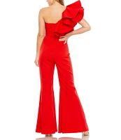Mac Duggal One Shoulder Ruffled Detail Flared Jumpsuit