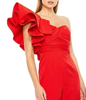 Mac Duggal One Shoulder Ruffled Detail Flared Jumpsuit
