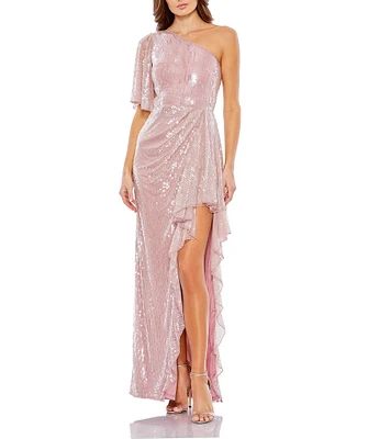 Mac Duggal One Shoulder Side Cut Out Sequin Dress