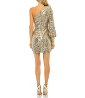 Mac Duggal One Sleeve Sequin Sheath Mini Dress