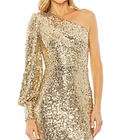 Mac Duggal One Sleeve Sequin Sheath Mini Dress