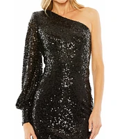 Mac Duggal One Sleeve Sequin Sheath Mini Dress