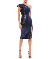Mac Duggal One Sleeve Sequined Sheath Dress