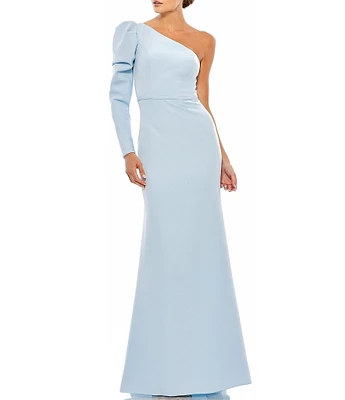 Mac Duggal One Sleeve Sheath Crepe Mermaid Gown