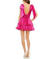 Mac Duggal Oversized Bow V-Neck Ruffled Mini Dress