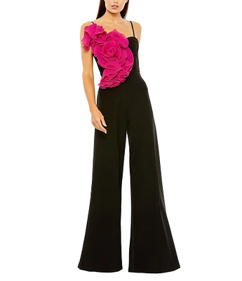 Mac Duggal Oversized Ruffle Applique Wide Leg Jumpsuit