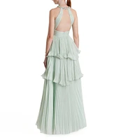 Mac Duggal Pleated Charmeuse One Shoulder Sleeveless Side Cut-Out Front Slit Gown