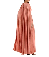 Mac Duggal Pleated Charmeuse V-Neck Cape Sleeve Gown