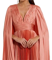 Mac Duggal Pleated Charmeuse V-Neck Cape Sleeve Gown