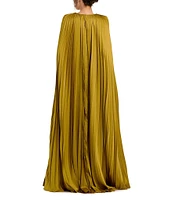 Mac Duggal Pleated Charmeuse V-Neck Cape Sleeve Gown