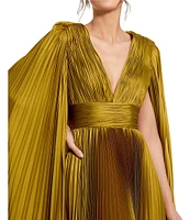 Mac Duggal Pleated Charmeuse V-Neck Cape Sleeve Gown