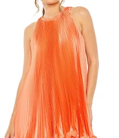 Mac Duggal Pleated Crew Neck Sleeveless Mini Trapeze Dress