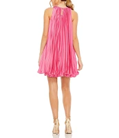 Mac Duggal Pleated Crew Neck Sleeveless Mini Trapeze Dress