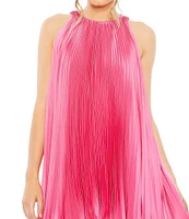 Mac Duggal Pleated Crew Neck Sleeveless Mini Trapeze Dress