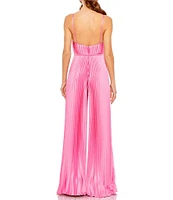 Mac Duggal Pleated Deep V-Neck Spaghetti Strap Sleeveless Wide Leg Jumpsuit