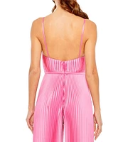 Mac Duggal Pleated Deep V-Neck Spaghetti Strap Sleeveless Wide Leg Jumpsuit