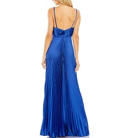 Mac Duggal Pleated Deep V-Neck Spaghetti Strap Sleeveless Wide Leg Jumpsuit