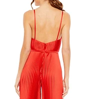 Mac Duggal Pleated Deep V-Neck Spaghetti Strap Sleeveless Wide Leg Jumpsuit