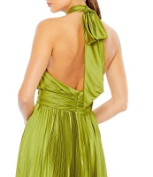 Mac Duggal Pleated Halter Neck Cut-Out Front Back Detail Sleeveless Asymmetrical Hem Gown