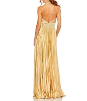 Mac Duggal Pleated Halter Neck Sleeveless Center Bow Gown