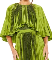 Mac Duggal Pleated Short Sleeve Belted Caplet Maxi Dress