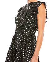 Mac Duggal Polka Dot Boat Neck Ruffle Cap Sleeve A-Line Tiered Mini Dress