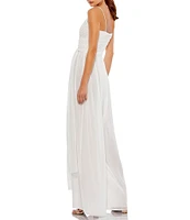 Mac Duggal Ruched Bodice Tie Waist Chiffon Jumpsuit