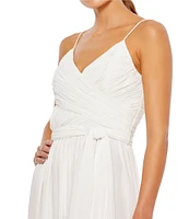 Mac Duggal Ruched Bodice Tie Waist Chiffon Jumpsuit