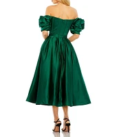 Mac Duggal Ruffle Off The Shoulder Short Sleeve Gathered Cocktail Dress